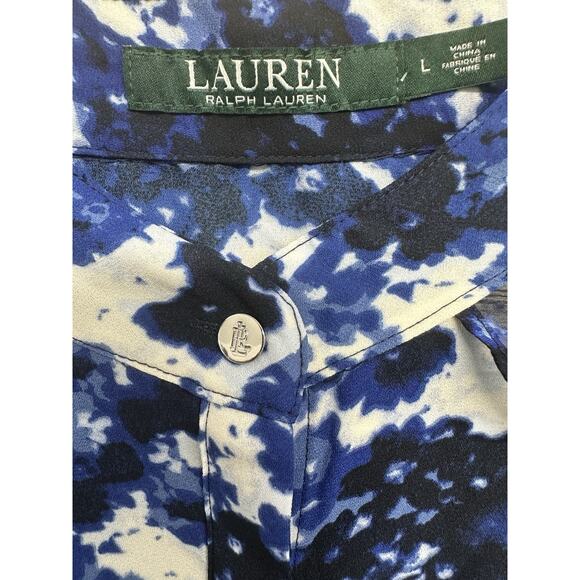 LAUREN RALPH LAUREN Size Large Blouse Floral Print Georgette Blue $89 MSRP - Picture 5 of 9